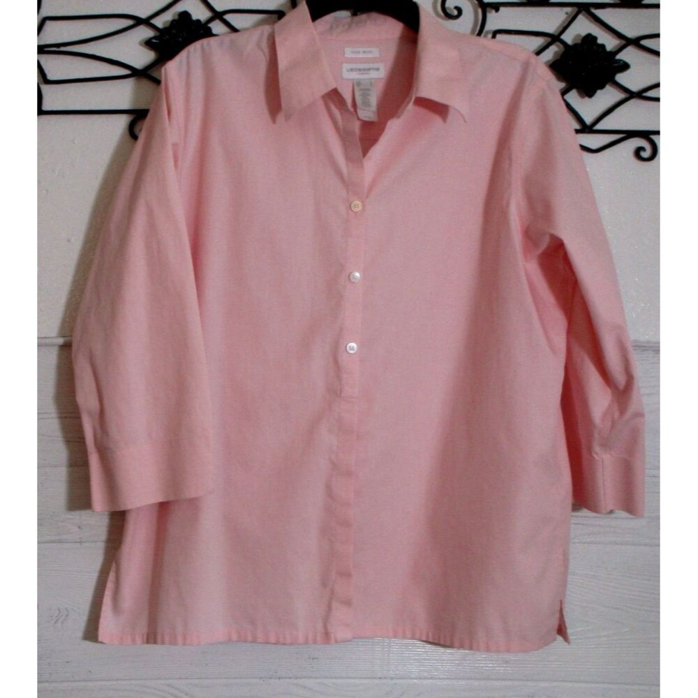 Liz Claiborne No Iron Button Up Women's Top Size L Pink Long Sleeve
